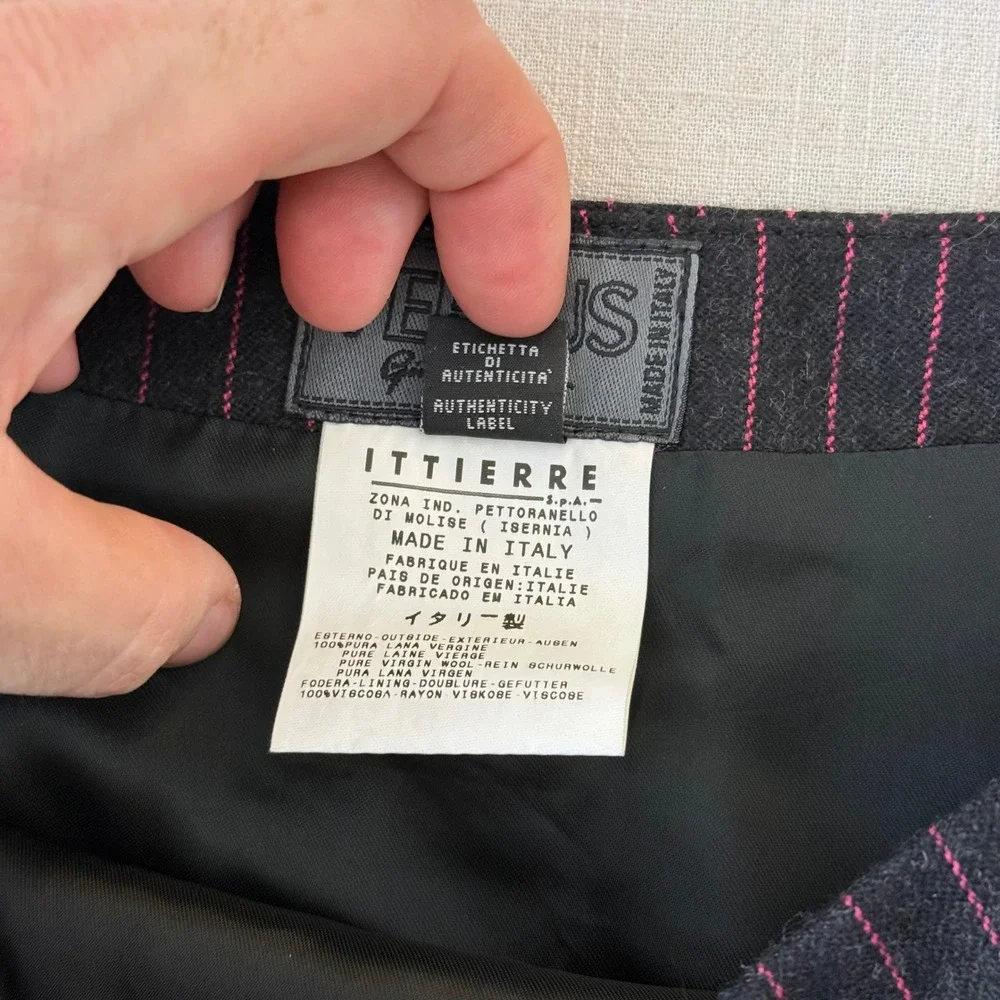 Versus Gianni Versace Pinstripe Wool Mini Skirt Womens 28 Black Pink Italy